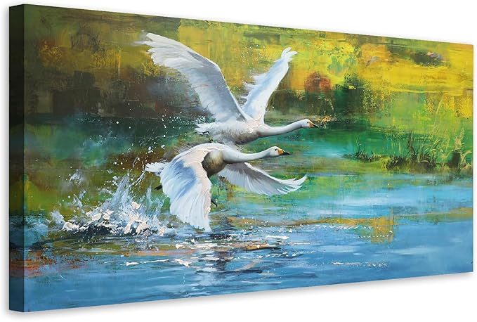 Anolyfi Swan Canvas Wall Art for Living Room, Vivid Goose Decorative Painting Large Animals Artwork Farmhouse Decor Picture Framed for Hallway Bedroom Kitchen Office Home Decor 40"x20"
