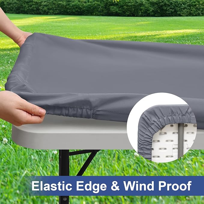 homing 2 Pack Rectangle Table Cloth, Elastic Fitted Fabric Tablecloth Fits for 6 Foot Folding Tables, Washable Table Cover for Picnic, Camping, Indoor & Outdoor (Grey, 30" x 72")