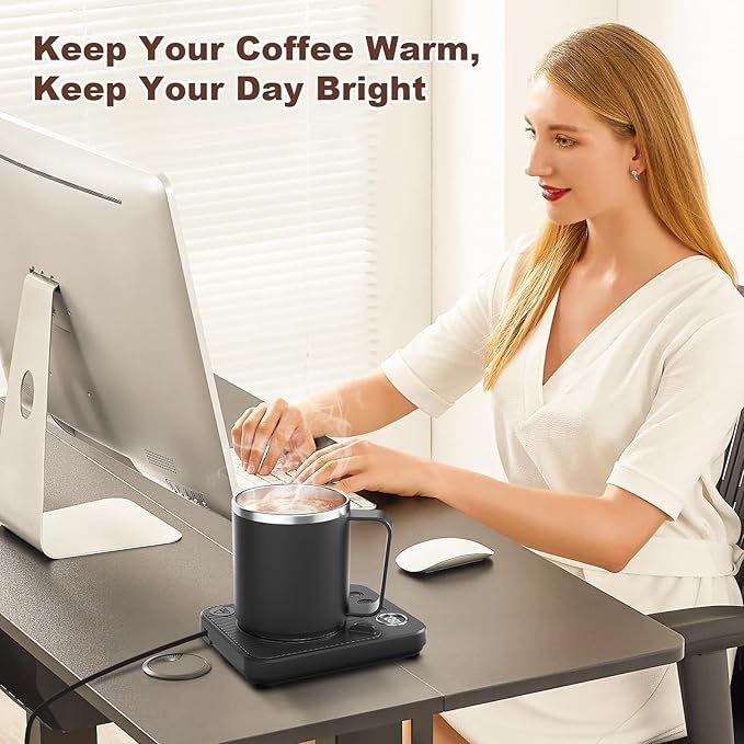 Coffee Mug Warmer & Mug Set for Desk, Smart Coffee Cup Warmer with 16oz Heated Mug, Coffee Heater with Auto Shut Off for Office/Home, Birthday/Valentine's Day/Coffee Gifts for Men & Women, Black