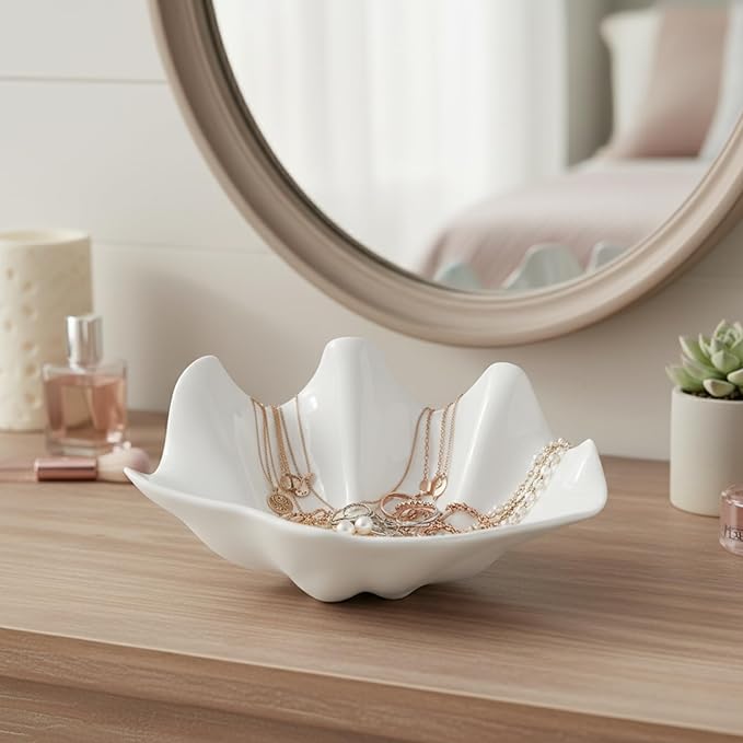 Coastal White Shell Serving Bowl – 20 oz Medium Plastic Dishes for Snacks, Candy, Nuts, Dips, Jewelry, Keys, Soap – Kitchen, Tabletop, Parties & Beach-Themed Decor (2 Pack)