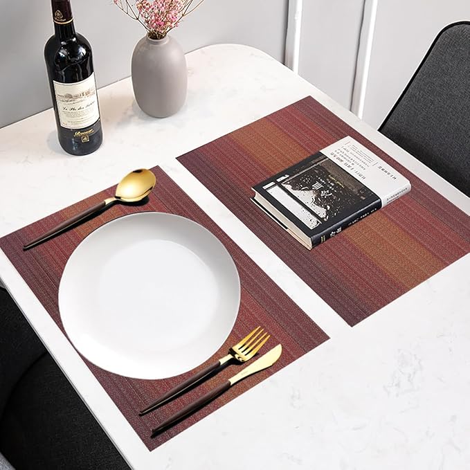 PIGCHCY Placemats Set of 8 Washable Durable Placemat Vinyl Heat Resistant Non-Slip Table Mats Indoor Outdoor (Scarlet Red)