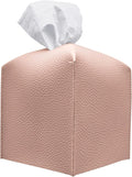 Carrotez Tissue Box Cover, [Refined] Modern PU Leather Square Tissue Box Holder - Decorative Holder/Organizer for Bathroom Vanity Countertop, Night Stands, Office Desk & Car 5"X5"X5" - Rose Pink