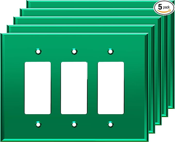 LIDER Reflective Acrylic Decorator Wall Plate, Mirrored Light Switch Plate, Plexiglass Outlet Cover, Acrylic Glass, Oversized 3-Gang 5.25" x 7.06", LWP-33O-AGR5P, Green, 5 Pack