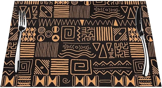 African Ethnic Pattern Placemats Set of 6 Abstract Tribal Art Wipeable Table Mats Reusable Washable PVC Rectangle Place Mats for Kitchen Dining Home Decor 12x18 Inches