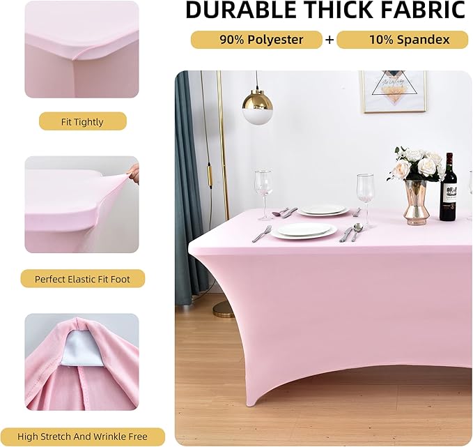 2-Pack 6ft Spandex Table Covers for Rectangle Standard Folding Tables - Wrinkle Resistant Stretch Tablecloths - Ultimate Fitted Table Protector for Parties, Trade Shows, Banquet
