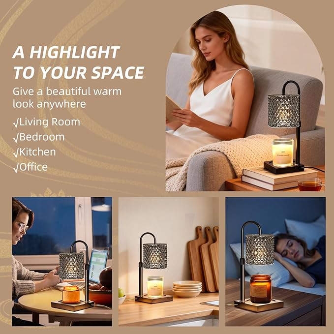 Candle Warmer Lamp with Timer Dimmer Adjustable Height, Candle Warmer with 2 Bulbs for Jar Candles, Home Decor, for Women Birthday