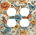 Light Switch Cover Vintage Colorful Floral Butterfly Flowers 2 Gang Decorative SwitchPlates Double Duplex Wall Plates Switch Plates and Outlet Covers for Bathroom Bedroom Decor