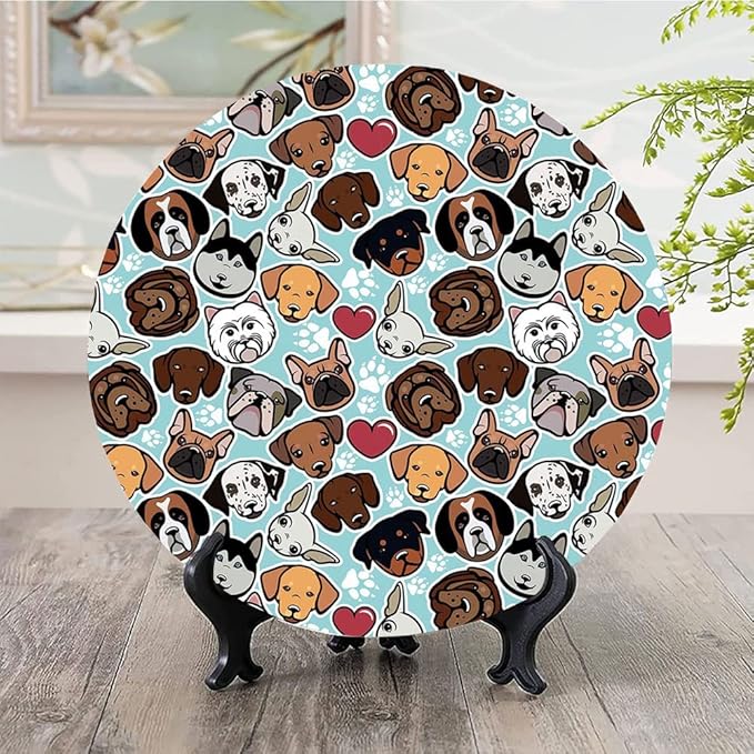 Ceramic Plates, Dog Lover Decorative Ceramic Plates, Canine Breeds Bulldog Chihuahua Siberians and Retriever, 6 Inch, for Dining, Parties, Wedding, Multicolor