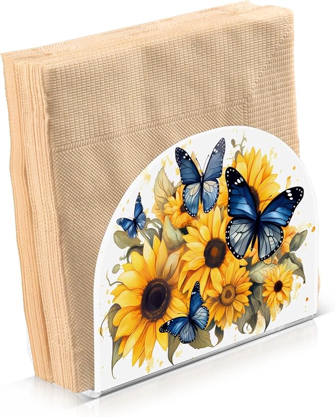 Napkin Holder Sunflower and Butterfly Crystal Clear Acrylic Napkin Holders Paper Napkin Holder Dining Table Dispenser for Kitchen Restaurant Home Decor Bar Accessories