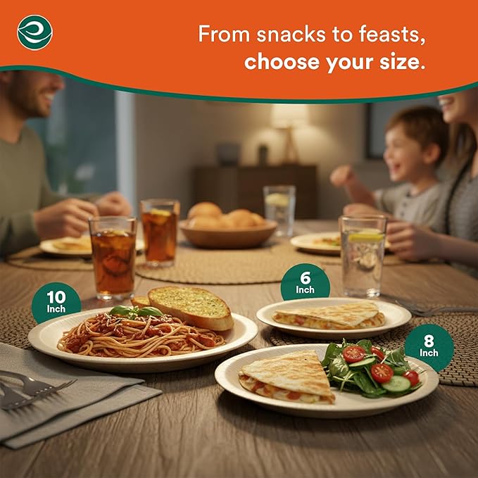 ECO SOUL Palm Leaf Plates 6" Round (100 Count) - Disposable, Eco-Friendly, Biodegradable Bamboo Appetizer Plates - Perfect Dinnerware for Parties, Weddings, Events & Holidays