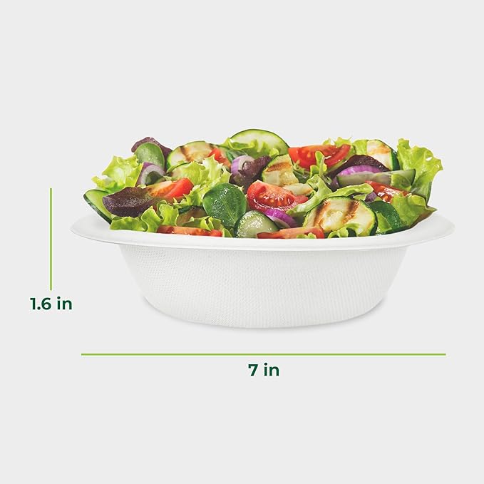 Freshware Paper Bowls - Disposable 16 oz. Soup Bowl, 125-Pack Biodegradable Sugarcane Fiber Serving Bowls - Heavy Duty Bagasse for Hot Food Plates - Microwave & Freezer Safe, Stackable Dinnerware