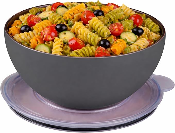 served Large Insulated Serving Bowl with Lid (100oz/3QT) - Double-Walled Stainless Steel Bowl for Hot & Cold Food - Vacuum Insulated, Spill-Resistant Thermal Bowl for Parties, Casseroles, Tailgates