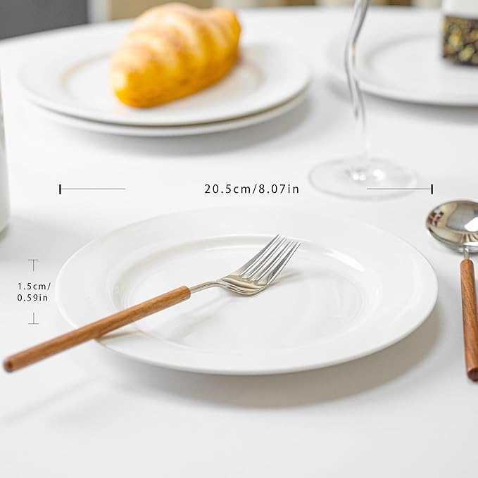 White Salad Plates Set of 4, 8 Inch Ceramic Plates (20 cm) – White Porcelain Appetizer & Dessert Plates for Kitchen, Salad, Snack & Everyday Use, Microwave & Dishwasher Safe