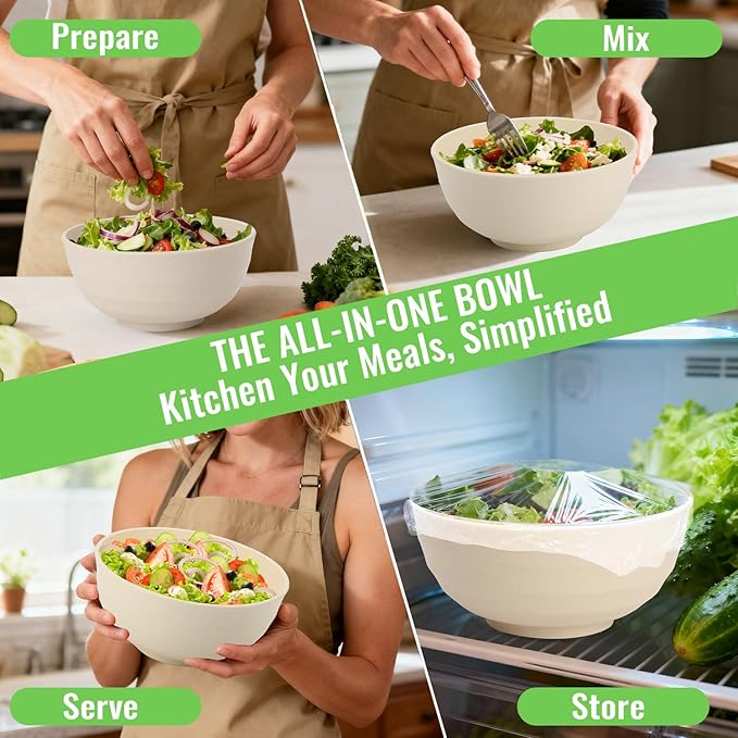 Large Serving Bowls Set of 6, 60 OZ Wheat Straw Bowls Unbreakable, Microwave Safe & Dishwasher Safe, Perfect for Parties, Salads, Noddles, Cereal, Soup, Family Gatherings, Colorful