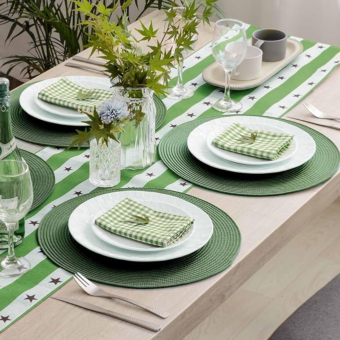 AHHFSMEI Round Braided Placemats 15 Inch Round Table Mats for Dining Tables Natural Woven Heat Resistant Place mats Set of 4 (Olive Green,4)