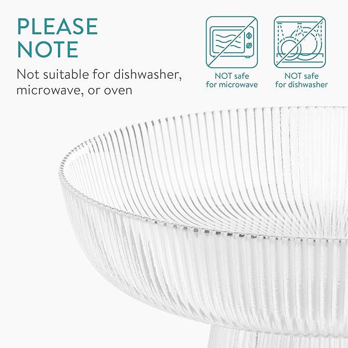 Navaris Decorative Fluted Transparent Glass Bowl for Fruit Snacks Sweets - 26cm Diameter Table Centerpiece Dish