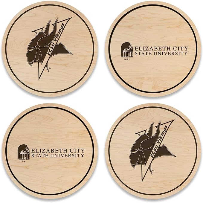 LazerEdge Elizabeth City State Vikings Wooden Coaster Set - Maple Wood - Officially Licensed Product - 4-Pack