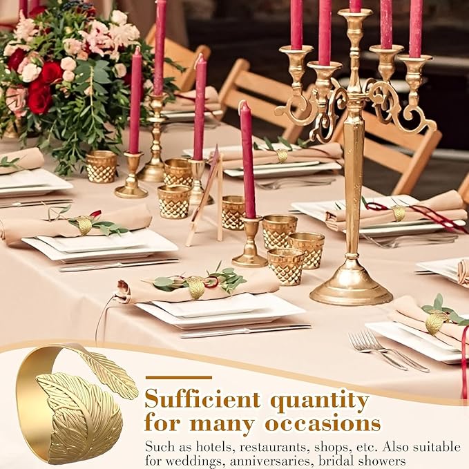Gold Napkin Rings Set of 30, Gold Leaf Shape Napkin Rings for Table Setting Weddings, Anniversary, Birthday, Christmas, Fall, Halloween, Thanksgiving, Party of Table Setting