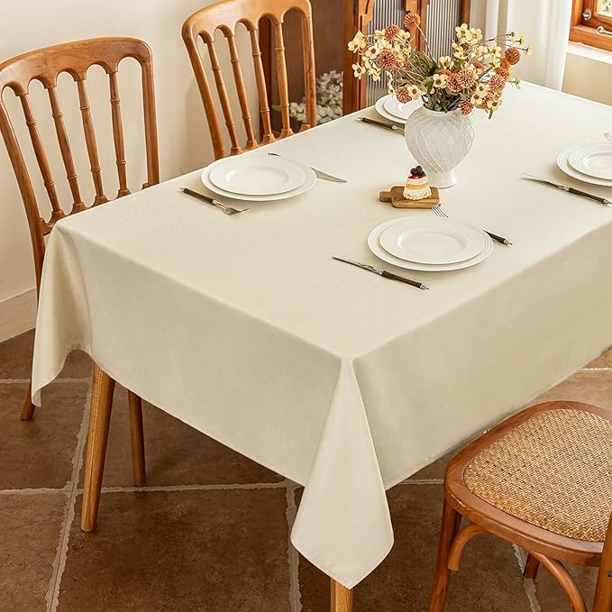 Fabric Beige 54 x 72 Inch Rectangle Table Cloth Faux Linen Textured Water Resistant & Washable Rectangular Tablecloth Anti-Scratch for Dining Kitchen Party