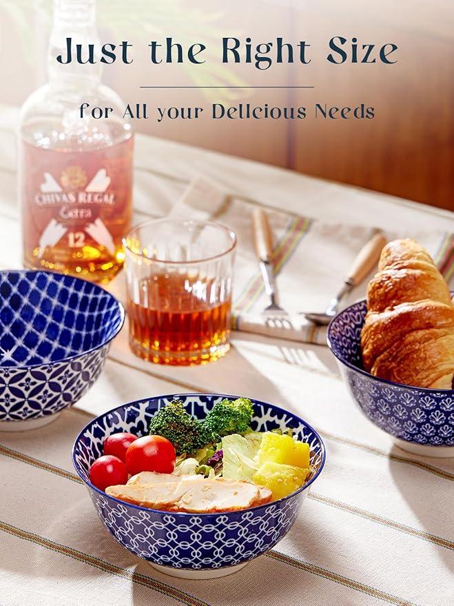 DOWAN Cereal Bowls Set of 6, Ceramic Soup Bowls 23 OZ, 6 Inch Small Dessert Bowls for Fruit, Snack, Ice Cream, Microwave Safe Bowls for Kitchen Decor and Housewarming Gift, Dishwasher