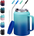 32/50 oz Travel Coffee Mug Tumbler - w/Handle and Straw, 32oz Stainless Steel Mugs with Lid, Insulated Tumblers Cup Keep Cold-36H Hot-24H, Reusable Home Office Work Wide Mouth Water Bottle
