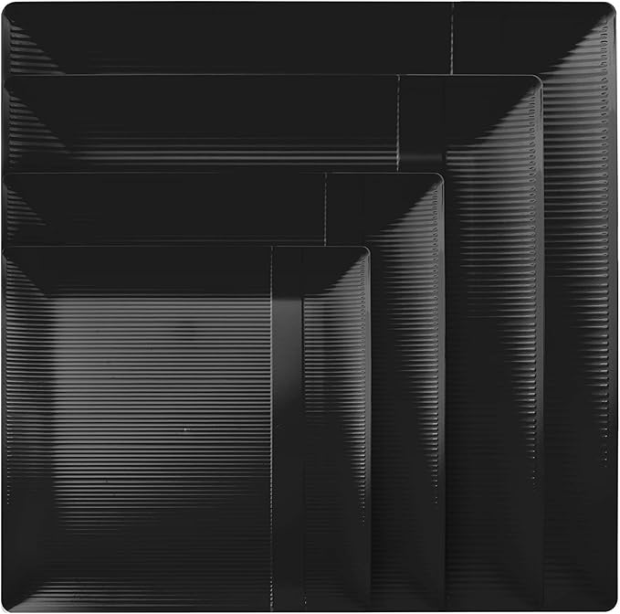Exquisite Disposable-Black-Plastic-Plates-Square Linear (40 Pack) Wedding Dinner Fancy Tableware Dishes (7.5 Inch., Black) Single Size Set