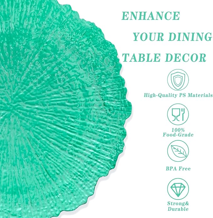 U-QE 60PCS Green Plastic Plates - Clear Plastic Plates Disposable Heavy Duty - Green Disposable Plates Include 30PCS 10inch & 30PCS 7inch for Party&Wedding