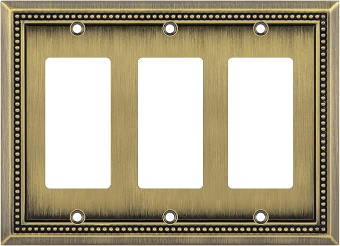 Henne Bery Sunken Pearls Heavy Duty Decorative Wall Plate Switch Plate Outlet Cover (Triple Decorator, Antique Brass)