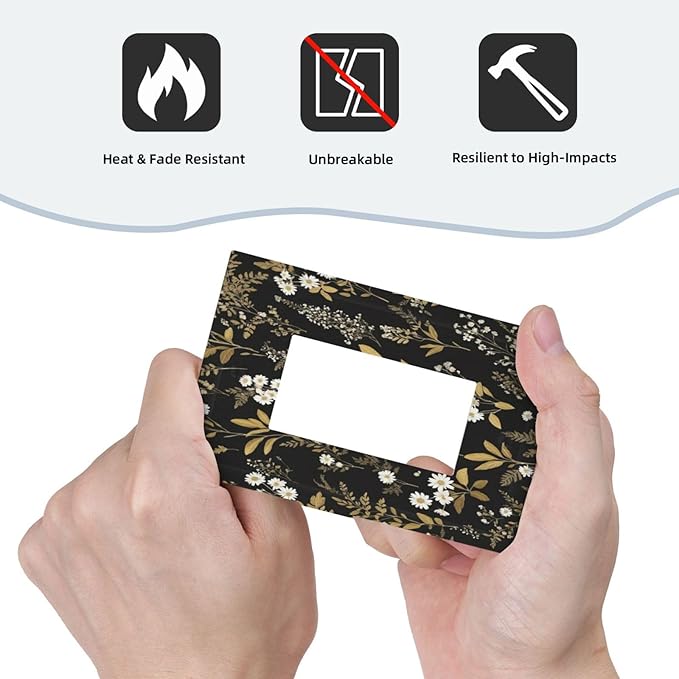 Outlet Covers Black/Gold Boho Botanical Floral Rustic Flowers 1 Gang Wall Plate Single Rocker Light Switch Cover Decorative GFCI Receptacle Electrical Switchplate for Bathroom Kitchen（2 Pack）