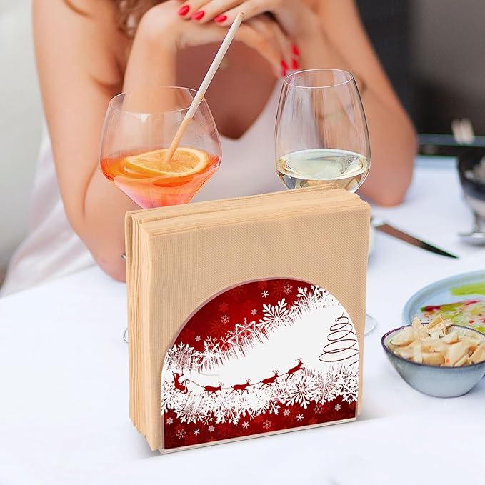 Napkin Holder Red Christmas Crystal Clear Acrylic Napkin Holders,Deer Paper Napkin Holder Dining Table Dispenser for Kitchen Restaurant Home Decor Bar Accessories
