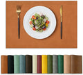 Artoid Mode Rust Faux Leather Placemats Set of 6, 12x18 Inch Waterproof Wipeable Heat Resistant Vinyl Place Mats, Reversible Table Mats for Fall Kitchen Dining Decor