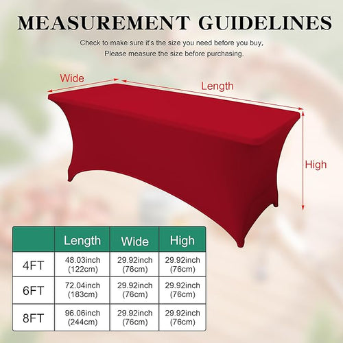 2Pack 6FT Table Cloth for Rectangular Fitted Events Stretch Red Table Covers Washable Spandex Tablecloth Protector for Party, Wedding, Cocktail, Banquet, Festival