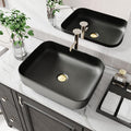 ELLAI Bathroom Vessel Sink Rectangle Above Counter Porcelain Ceramic Top Mount Rectanglar Countertop Sink for Bathroom 19.7"x15.2"x5.4" Matte Black