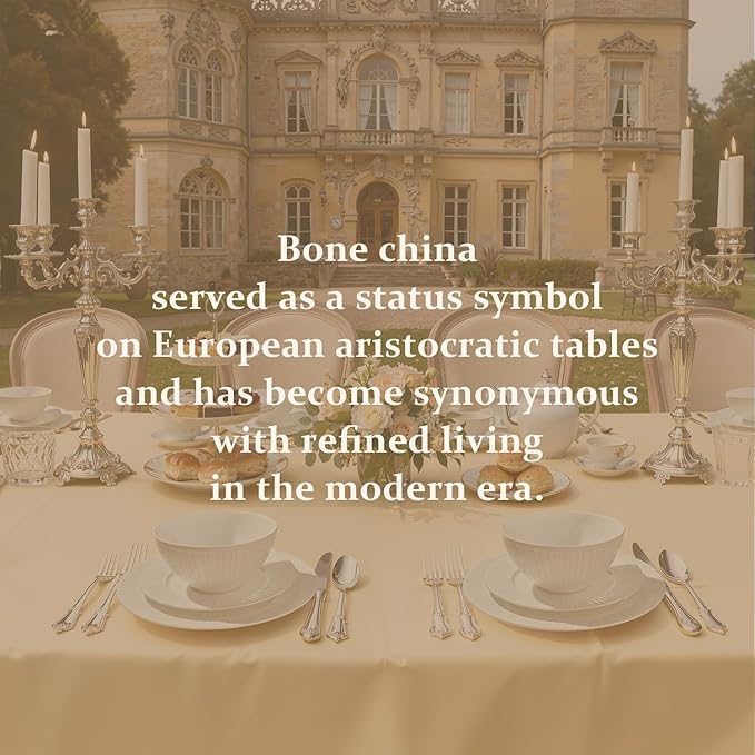 KINGSTONE Bone China Dinnerware Set, 24-Piece White Lightweight Porcelain with Textured Design Service for 8, Plates, Bowls, for Family Dining, Restaurants, Gifting，Microwave and Dishwasher Safe