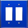 LIDER Double Decorator Wall Plate, Impact Resistant, Mirrored, Plexiglass Dual Outlet Cover or Light Switch Cover, Acrylic, Reflective Finish, Modern, Oversized 2-Gang 5.25" x 5.25", Blue