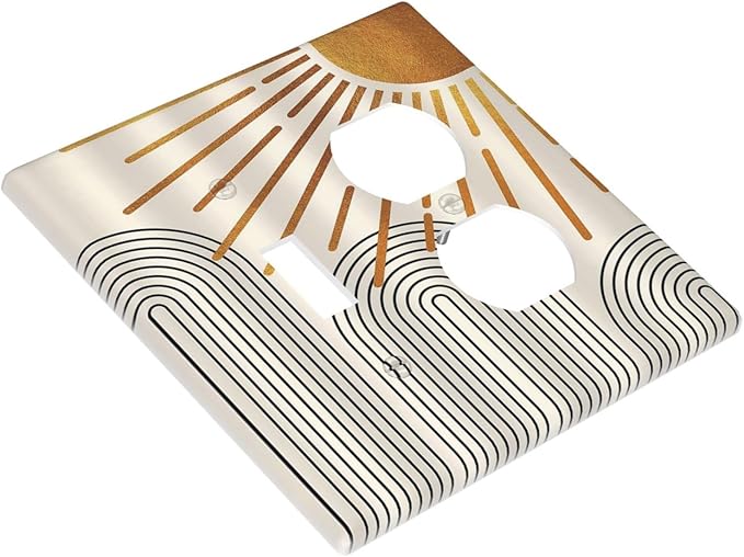 Light Switch Cover Plate Mid Century Boho Sun Beige Minimalist Abstract 2 Gang Decorative Switch Plates 1 Toggle Duplex Combo Outlet Covers GFCI Wall Plates for Bathroom Bedroom Decor