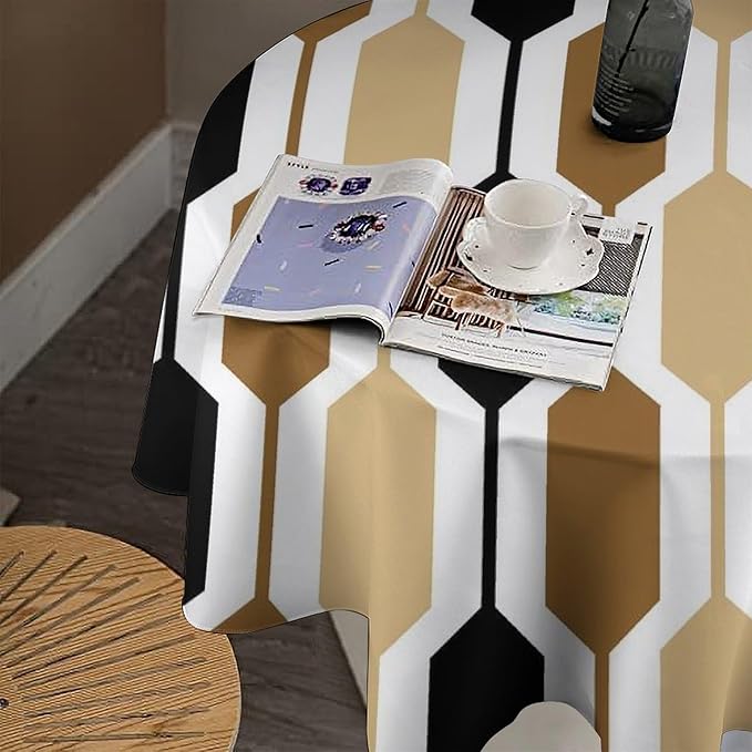 Abstract Boho Geometric Round Tablecloth, Mid Century Modern Geometric Art Retro Print Tablecloth for Home Party Dining Room Kitchen Decor 70Inch(178cm)