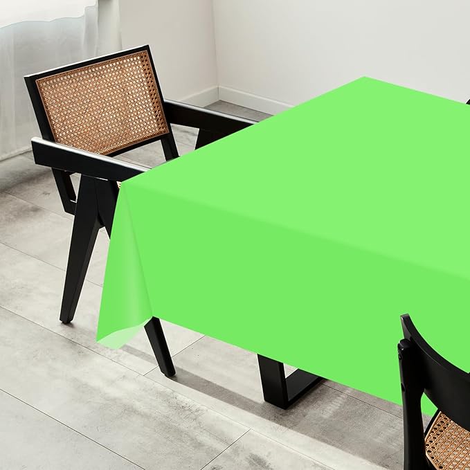 54 Inch X 200 Feet Plastic Table Cover Roll with Convenient Slide Cutter, Disposable Plastic Table Cloth Roll with Cut-to-Size Design for Weddings, Banquets, Parties (Lime Green)