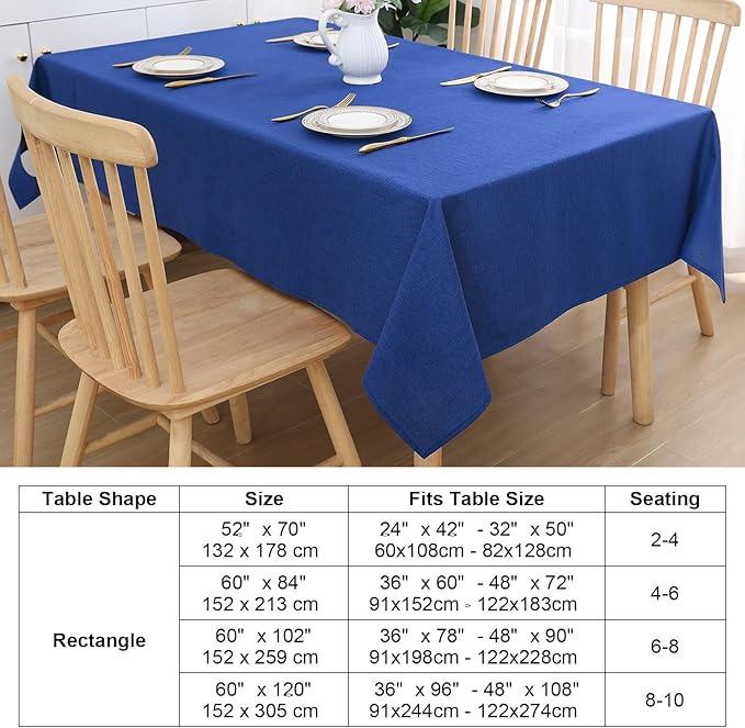 Smiry Rectangle Faux Linen Table Cloth, Waterproof Burlap Fabric Tablecloth, Washable Decorative Farmhouse Table Covers for Kitchen, Dining, Parties, 60x120, Indigo