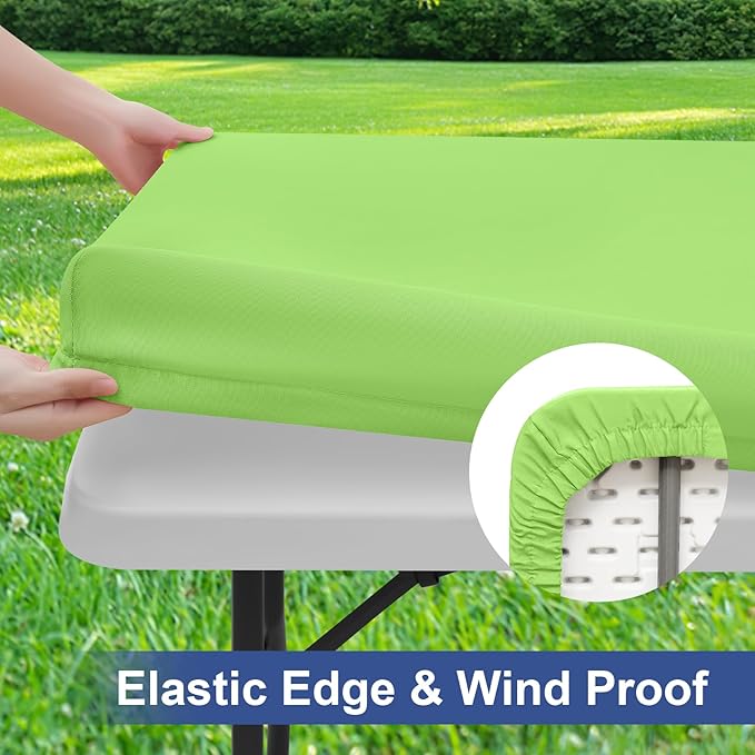homing 2 Pack Rectangle Table Cloth, Elastic Fitted Fabric Tablecloth Fits for 6 Foot Folding Tables, Washable Table Cover for Picnic, Camping, Indoor & Outdoor (Lime Green, 30" x 72")