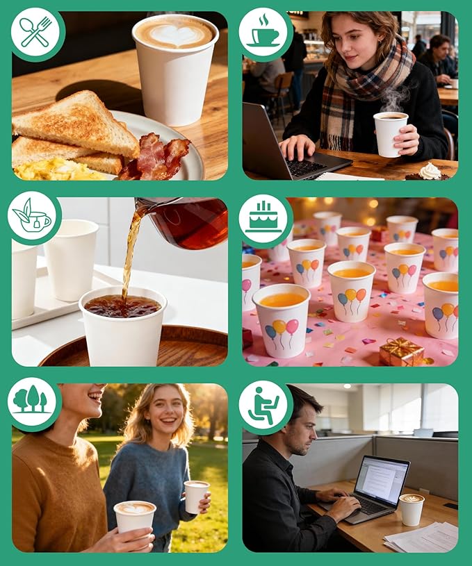 270 Pack 10 oz Disposable Paper Coffee Cups, White Paper Cups for Coffee and Water, Hot Drinking Cups for Party, Home, and Office
