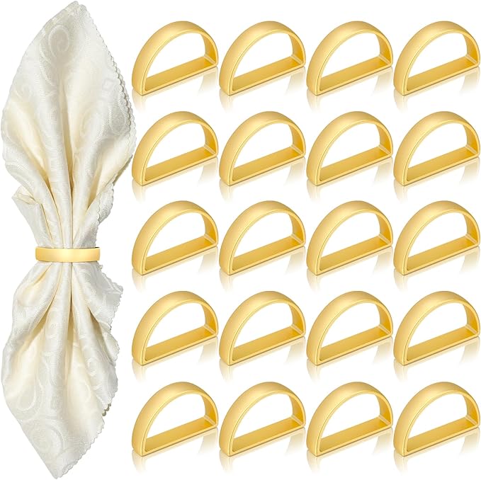 KPOSIYA Napkin Rings Set of 48, Matte Gold Napkin Rings Bulk for Table Settings, D-Shape Napkin Holders Rings for Dinner Table Decor, Easter, Fall,Thanksgiving, Christmas, Party,（Matte Gold，48 pcs）