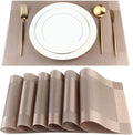 DACHUI Placemats Set of 8, Stylish Woven Place Mats for Dining Table, Washable & Durable PVC Table Mats (Champagne)