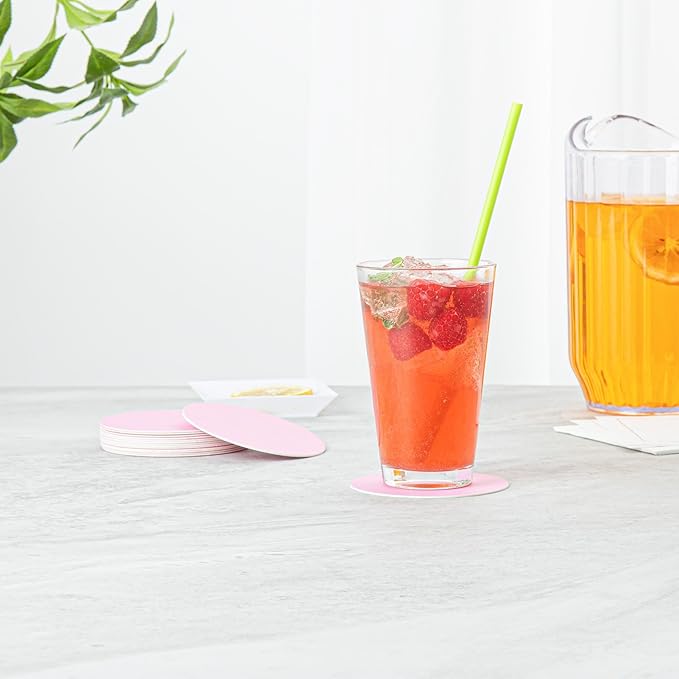 Restaurantware Paper Coasters 100 Pack of 3.5 Inch Disposable Beverage Coasters Absorbent for Hot and Cold Drinks Pink Coffee Cup Essentials for Table Decor, Kitchen, Home Patio or Living Room
