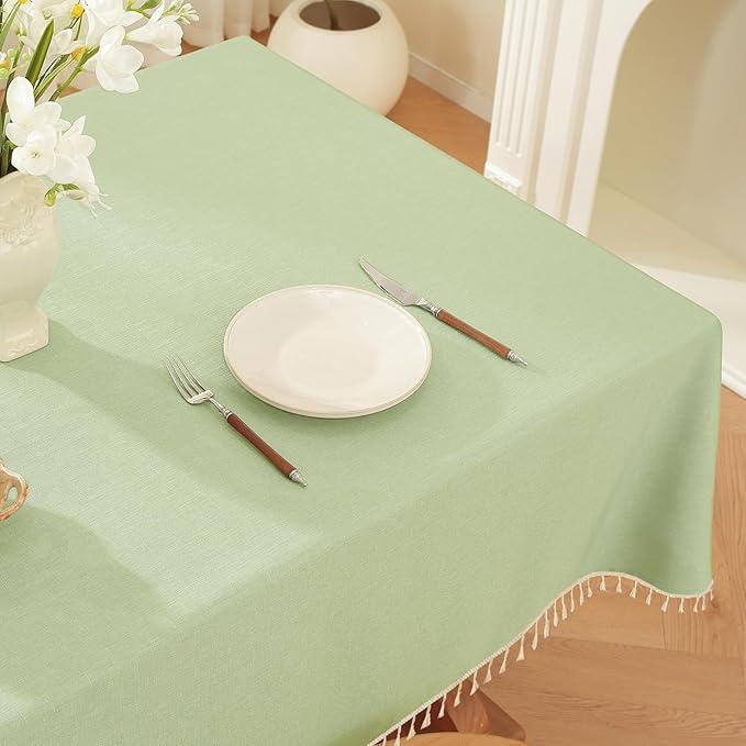 JIALE Spring Tablecloth, Heavy Duty Linen Style Textured Table Cloth Rectangle Tables, Wrinkle-Free Washable Waterproof Table Cover for Kitchen, Dining, Parties, 55"x55", Sage Green