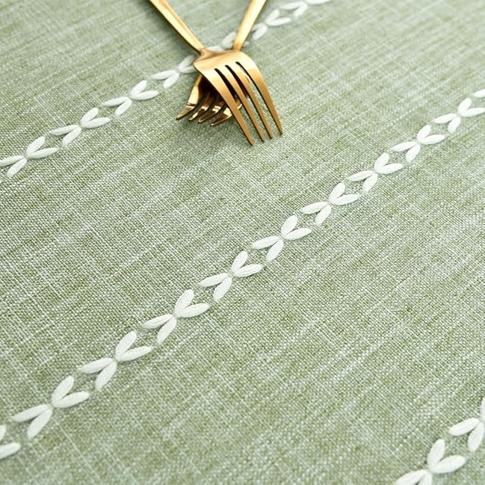 Zobesta 60 Inch Round Table Cloth Green, Linen Round Tablecloth Heavy Weight Washable Farmhouse Soft Boho Tablecloth for Party, Holiday, Picnic, Dining, Outdoor,Fall