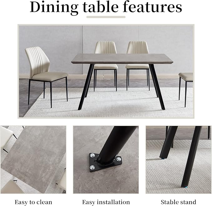 ZckyCine Modern 5-Piece Kitchen Table Set Rectangular Wood Dining Table with 4 Upholstered Leather Chairs (46.5" Table + 4 White Chairs)