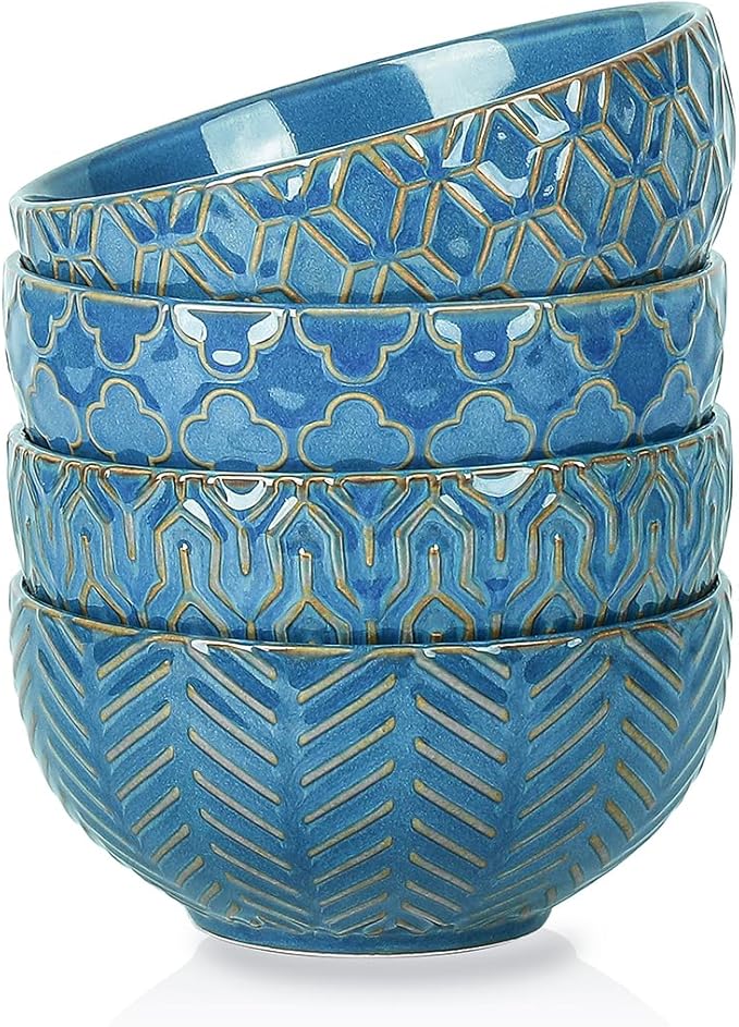 Sureasy Ceramic Cereal Bowls Set of 4-25 oz Blue Soup Bowls for Kitchen, Perfect for Soup, Pasta, and Salad, Microwave & Dishwasher Safe