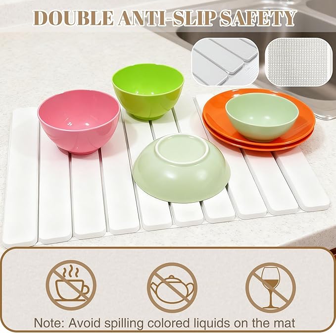 Large Stone Drying Mat for Kitchen Counter, Collapsible Dish Drying Mat Quick Drying Super Absorbent Diatomaceous Earth Mat, Drain Pad for Dishes Bottles Cups Match Any Countertop 24" x 16"