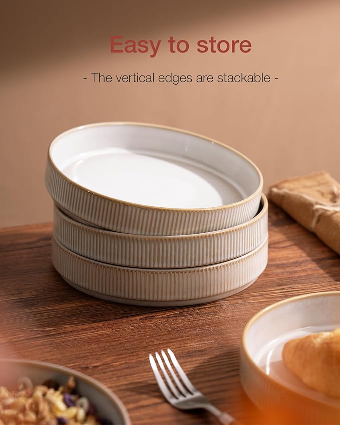 famiware Star 7.5" Pasta Bowls Set, Salad Bowl Set of 4, Double Reactive Glaze, Stackable, Ideal for Your Friend for Housewarming, Festivals, Cappuccino White
